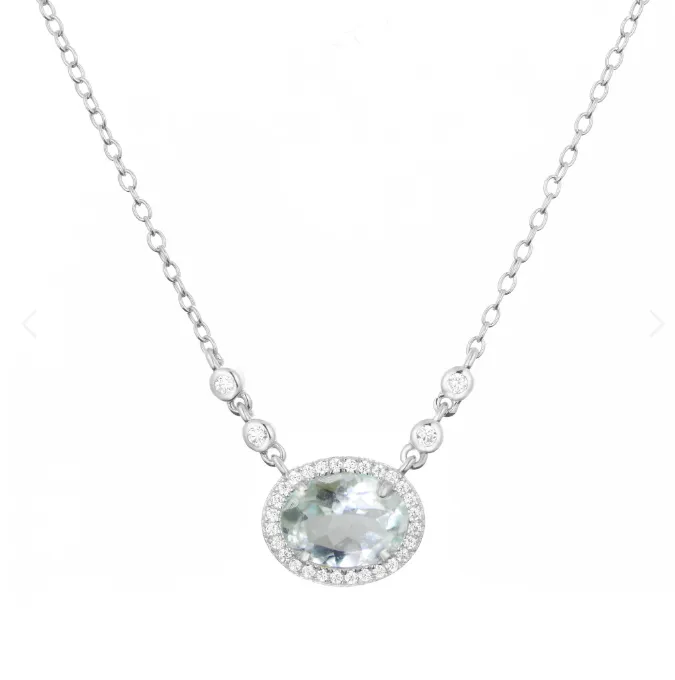 CLEARANCE - Kamaria Silver Oval Gemstone Halo Necklaces