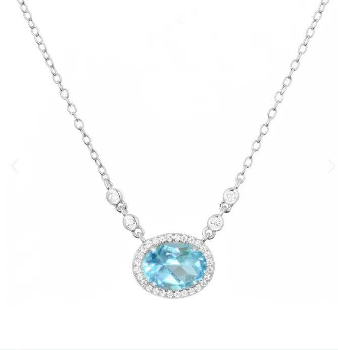 CLEARANCE - Kamaria Silver Oval Gemstone Halo Necklaces