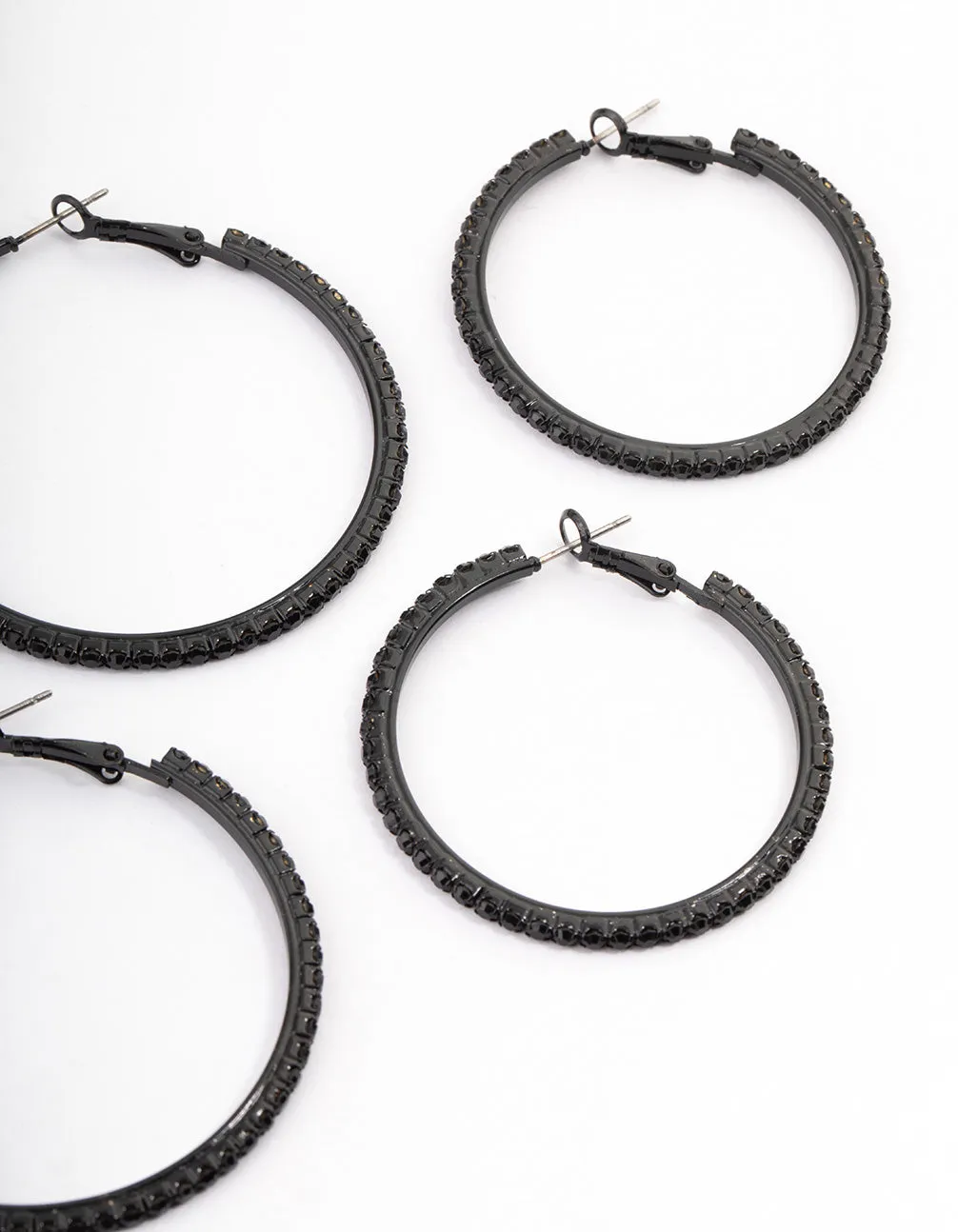 Coated Black Mixed Diamante Hoop Earrings