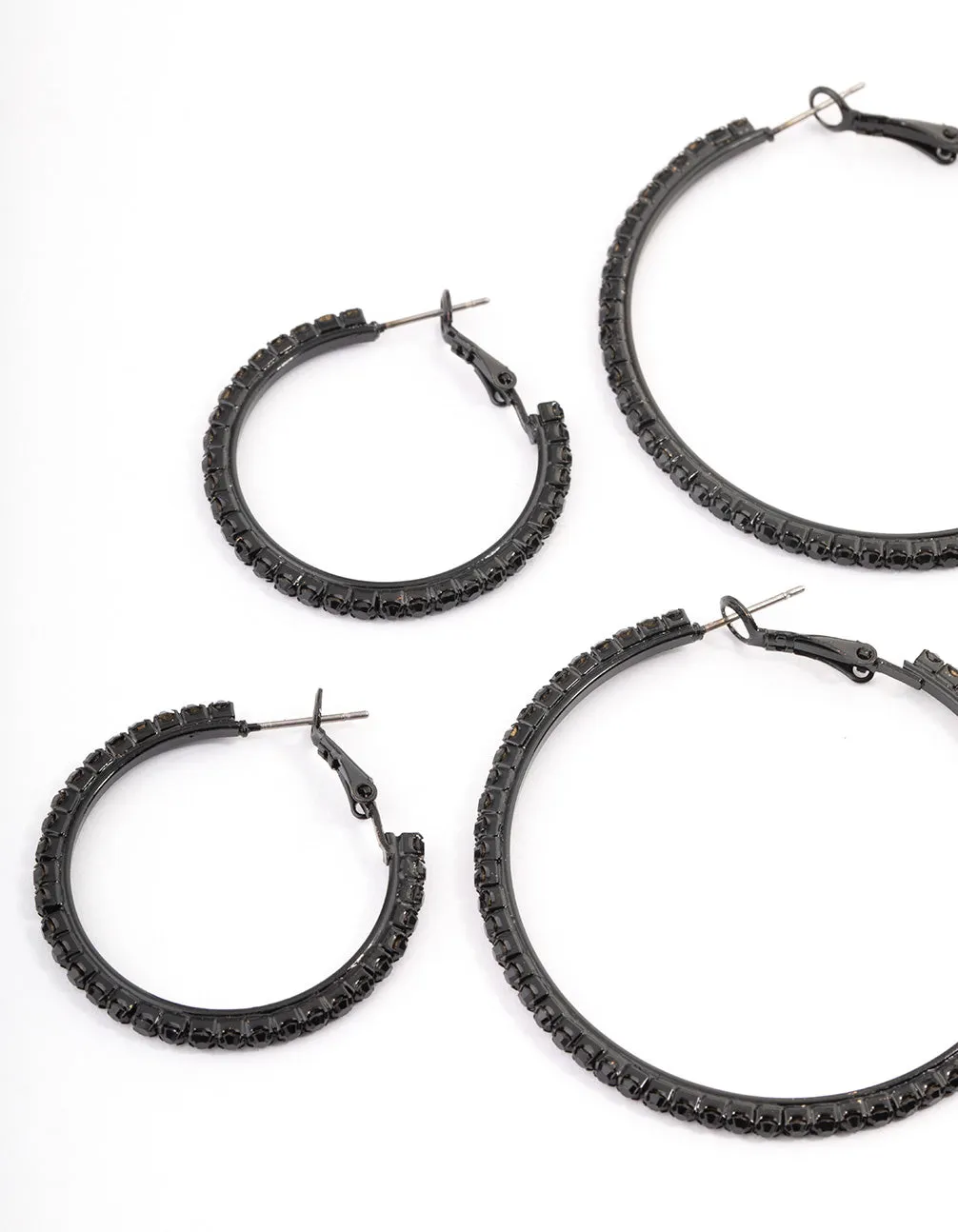 Coated Black Mixed Diamante Hoop Earrings