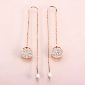 Created Diamond Long Fashionable Round Racket Shaped Drop Earrings