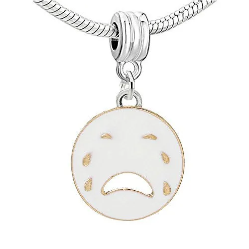 Crying Face Enamel White Charm Pendant