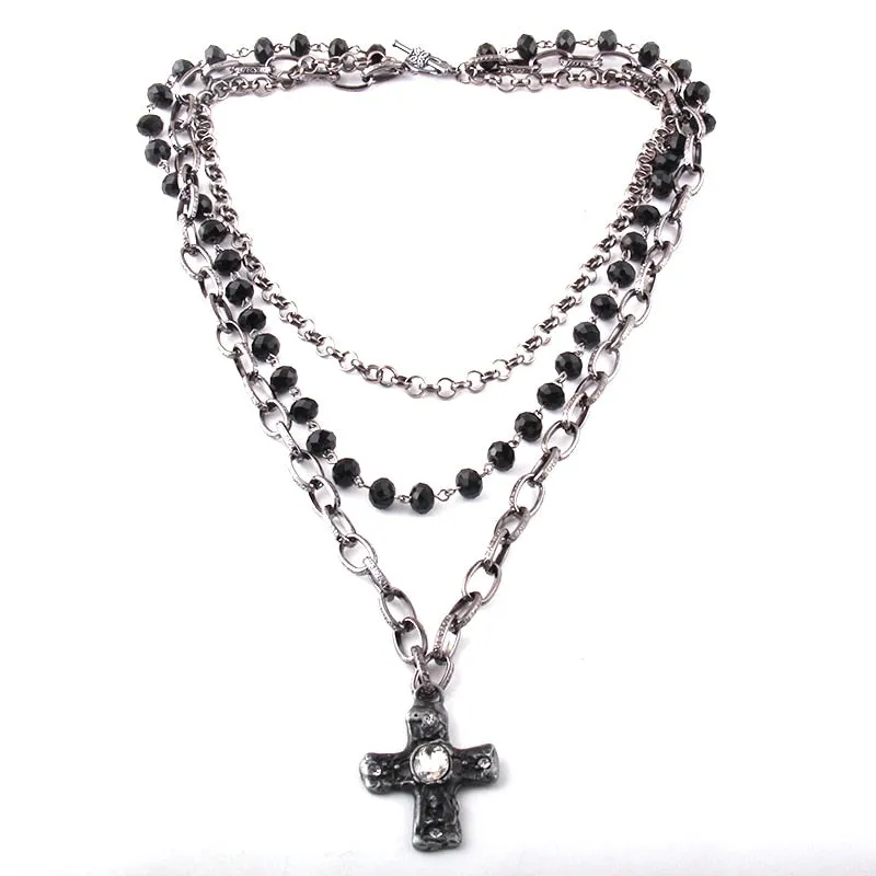 Crystal Chain Cross Pendant Necklaces