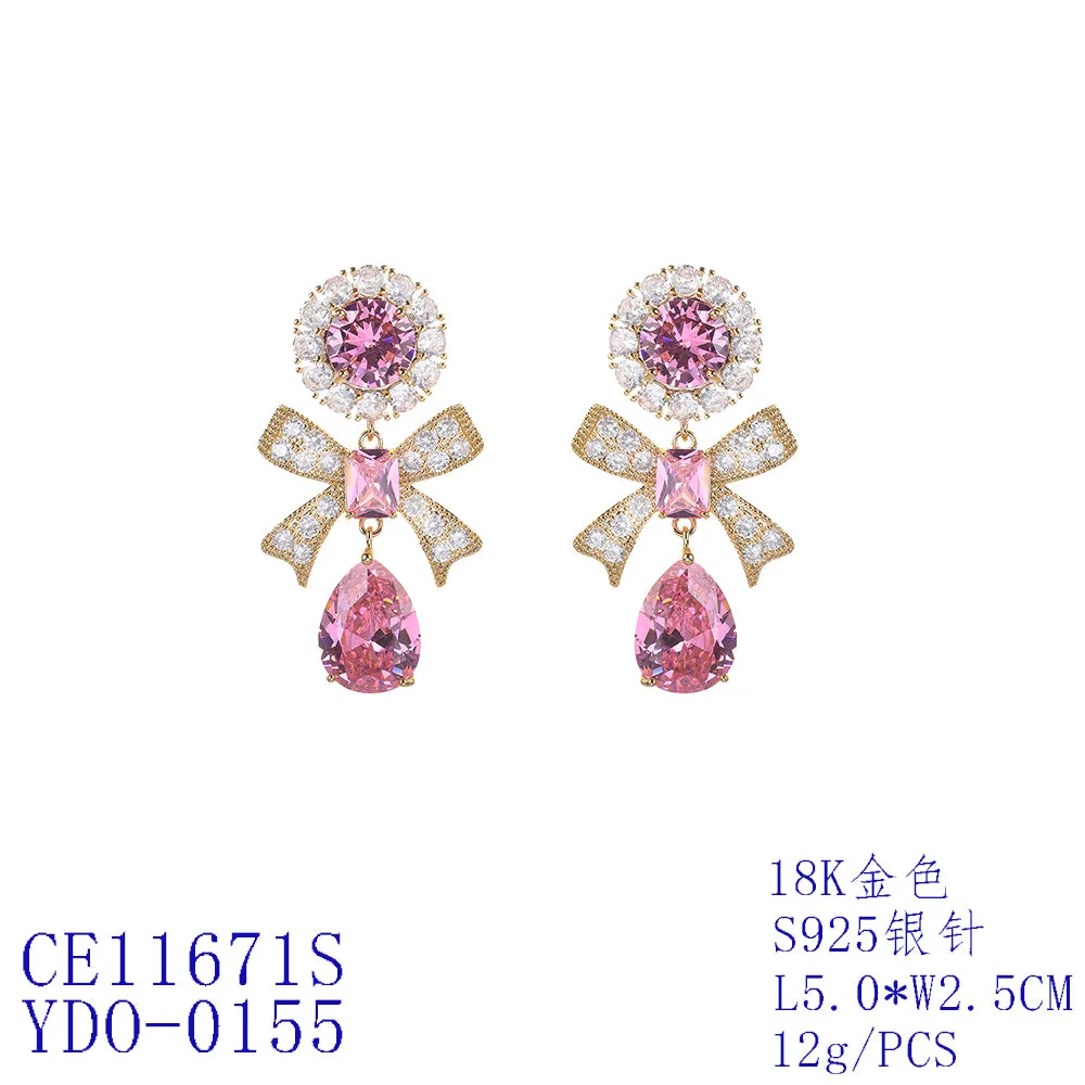 Cubic Zirconia Dangle Bow Earring for Wedding Accessories Jewelry CE11671S