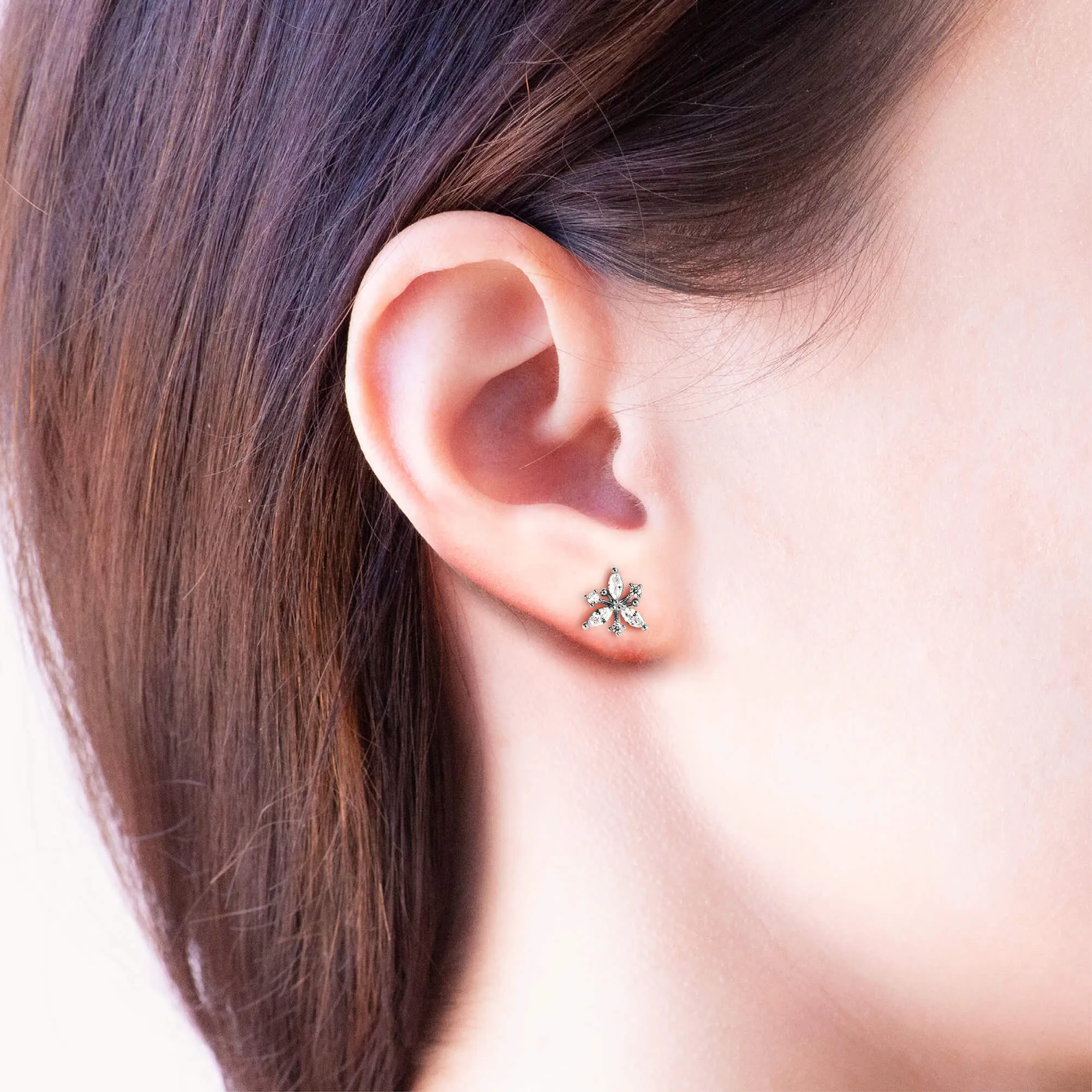 Earring Diamante Leaf and Flower