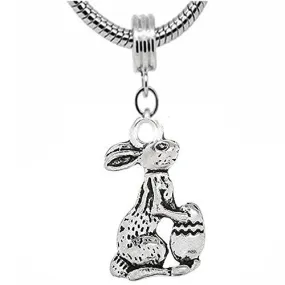 Easter Bunny Holding Easter Egg Dangle Charm European Bead Compatible for Most European Snake Chain Bracelet