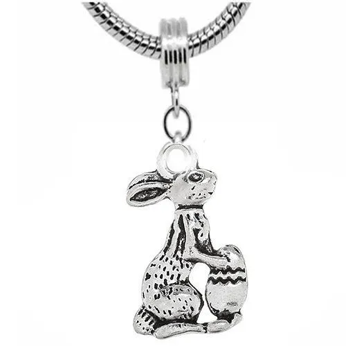 Easter Bunny Holding Easter Egg Dangle Charm European Bead Compatible for Most European Snake Chain Bracelet