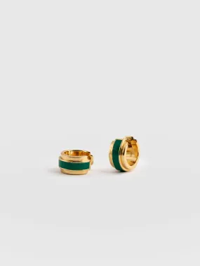 Enamel Stripe Huggie Earrings - Gold/Green