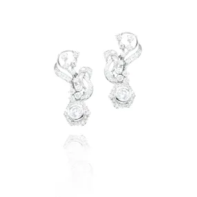 Estate Platinum Leaf Hanging Diamond Earrings