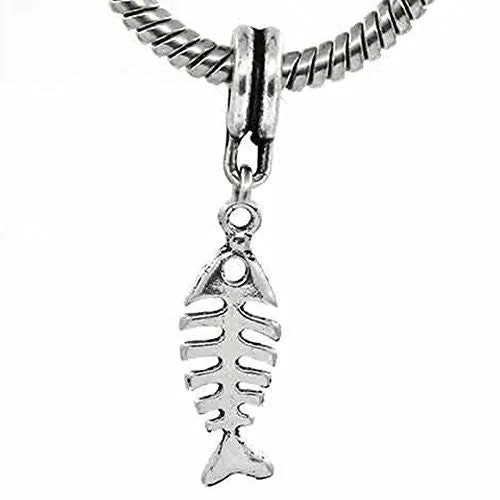 Fish Bone Charm Dangle Bead Spacer For Snake Chain Charm Bracelet