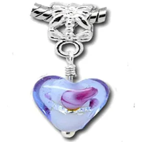 Foil Glass Heart for Snake Chain Bracelets (Blue)