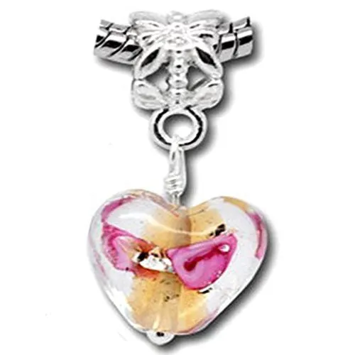 Foil Glass Hearts Charm or Snake Chain Charm Bracelets (Topaz)