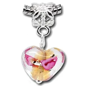 Foil Glass Hearts Charm or Snake Chain Charm Bracelets (Topaz)