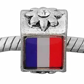 France Flag Charm European Bead Compatible for Most European Snake Chain Bracelet