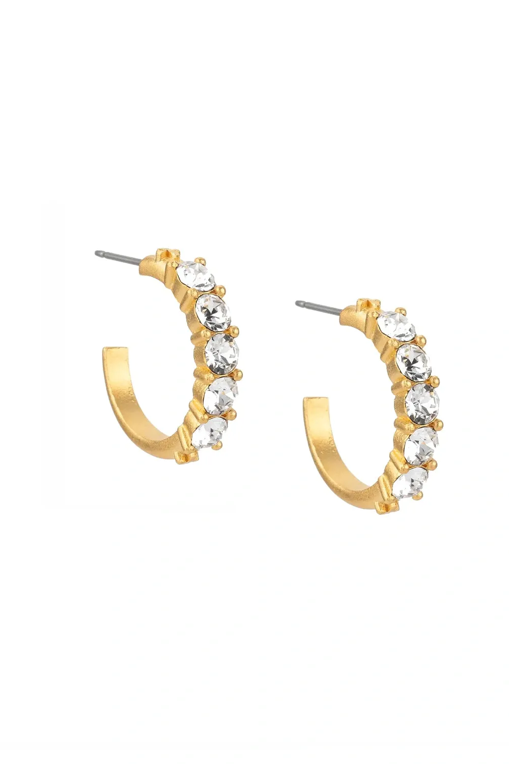 French Kande Earrings | Cinq Austrian Crystal Gold Huggies HUG5G | Classic Crystal/Gold