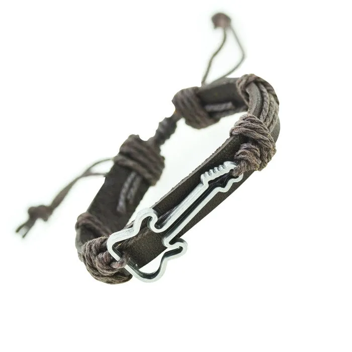 Genuine Leather Bracelets Hollow Guitar Charm Bracelet for Women Men Friendship Bracelets Fine Jewelry Christmas Gift