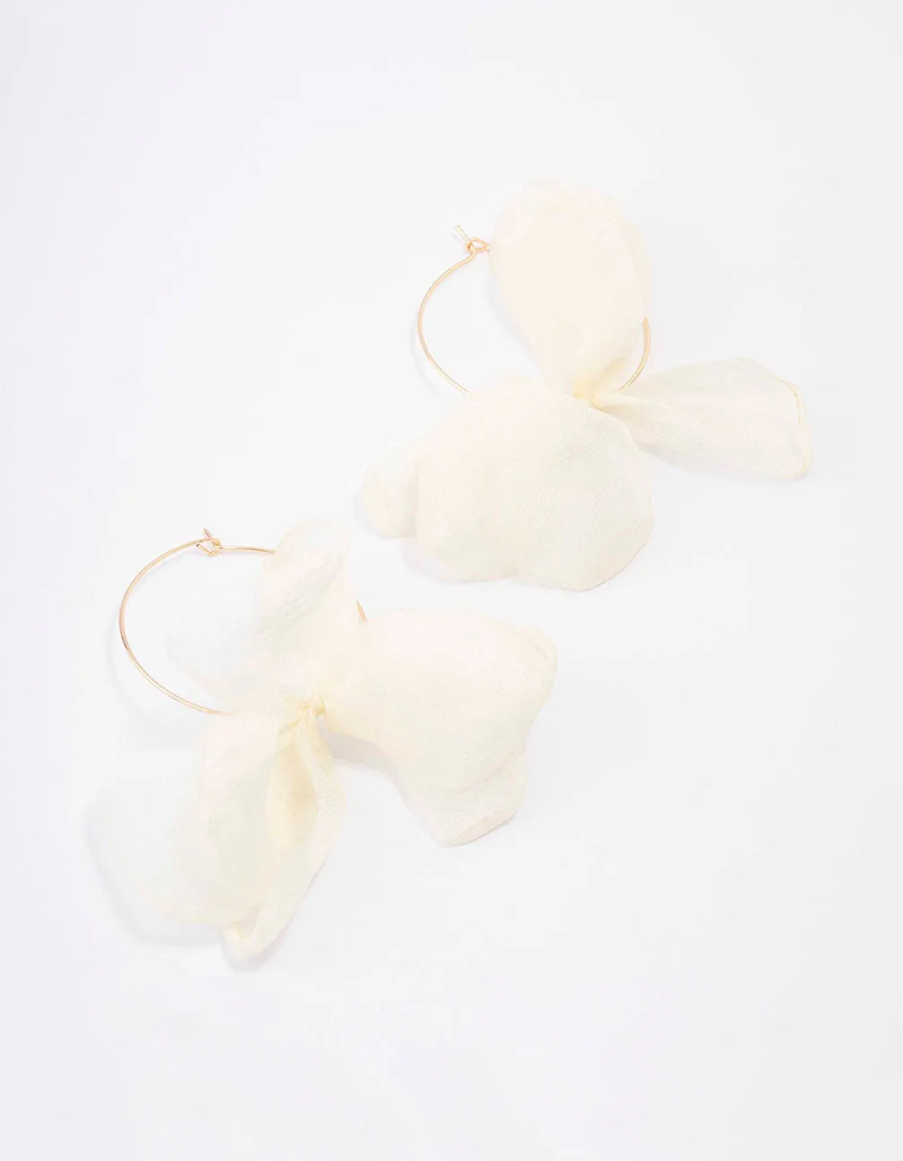 Gold & White Fine Petal Hoop Earrings