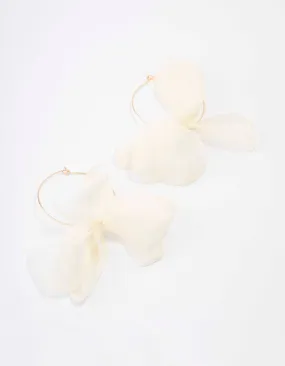 Gold & White Fine Petal Hoop Earrings