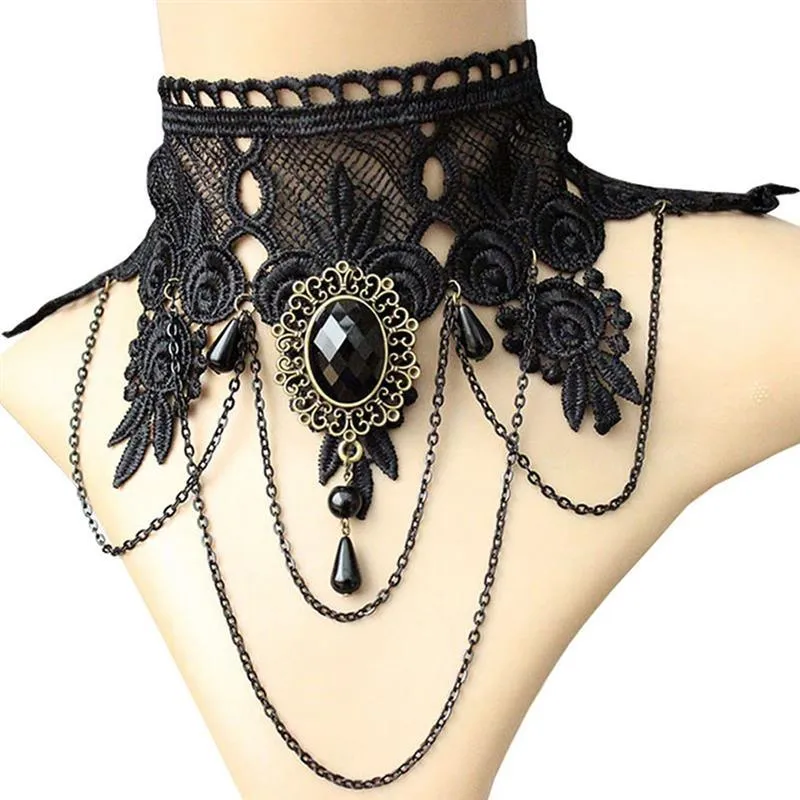 Gothic Crystal Black Choker with Pendants