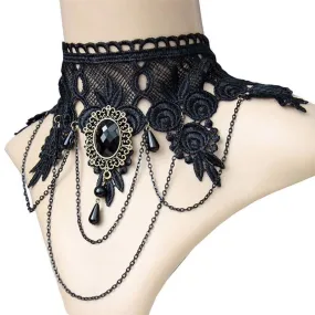 Gothic Crystal Black Choker with Pendants