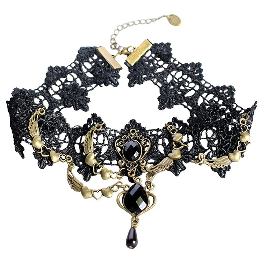 Gothic Crystal Black Choker with Pendants