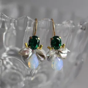 Green Glass Opalite Bee Earrings