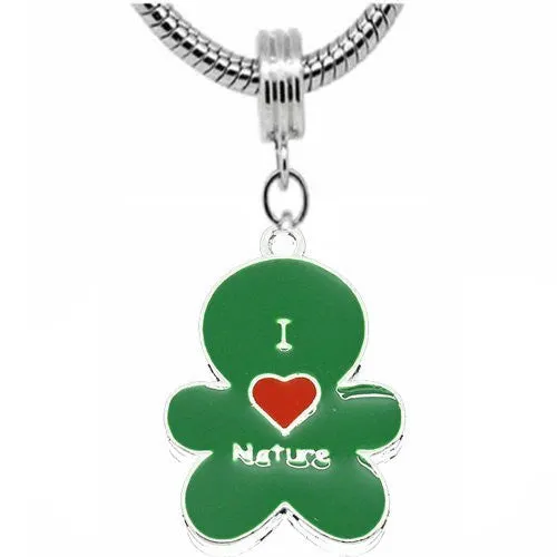 Green I Love Nature Bead Charm Dangle for snake Chain charm Bracelet