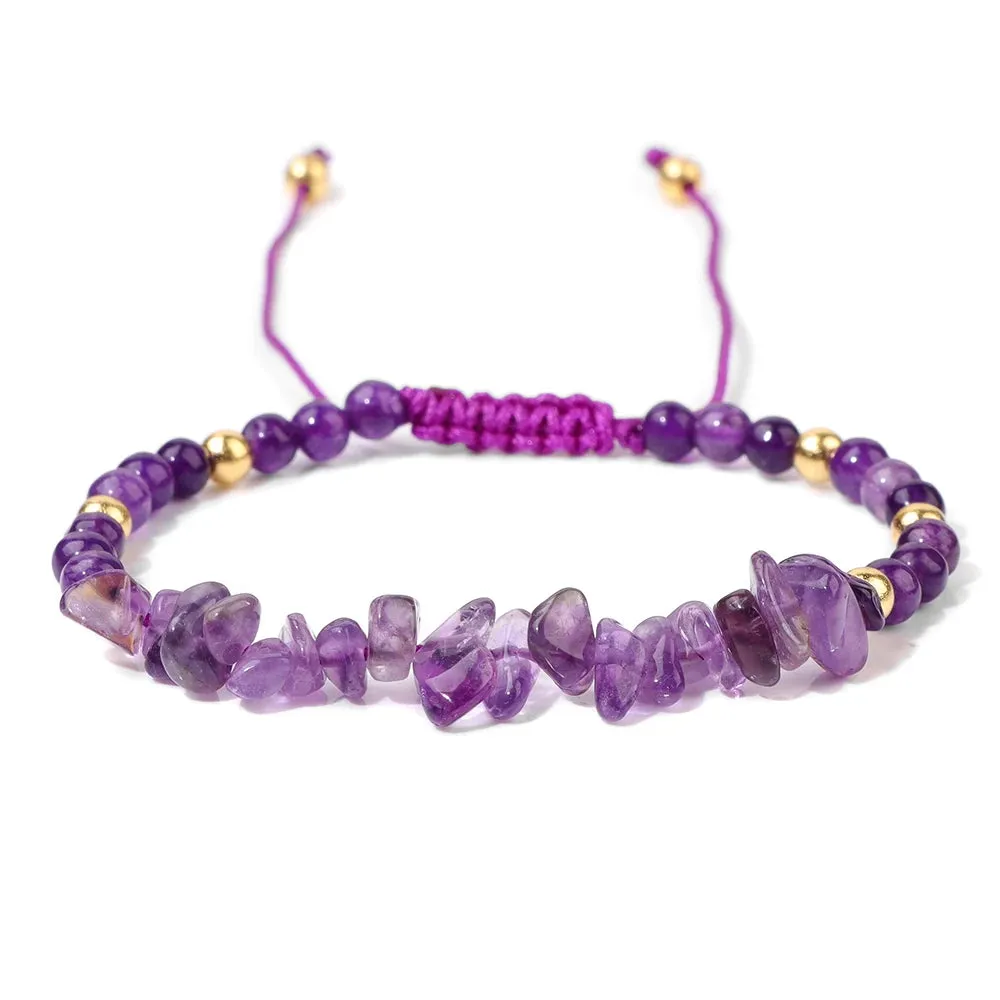 Hot Irregular Green Aventurines Gravel Bracelets Natural Stone Amethysts Bracelets Women Adjustable  Rope Braided Bracelets Gift