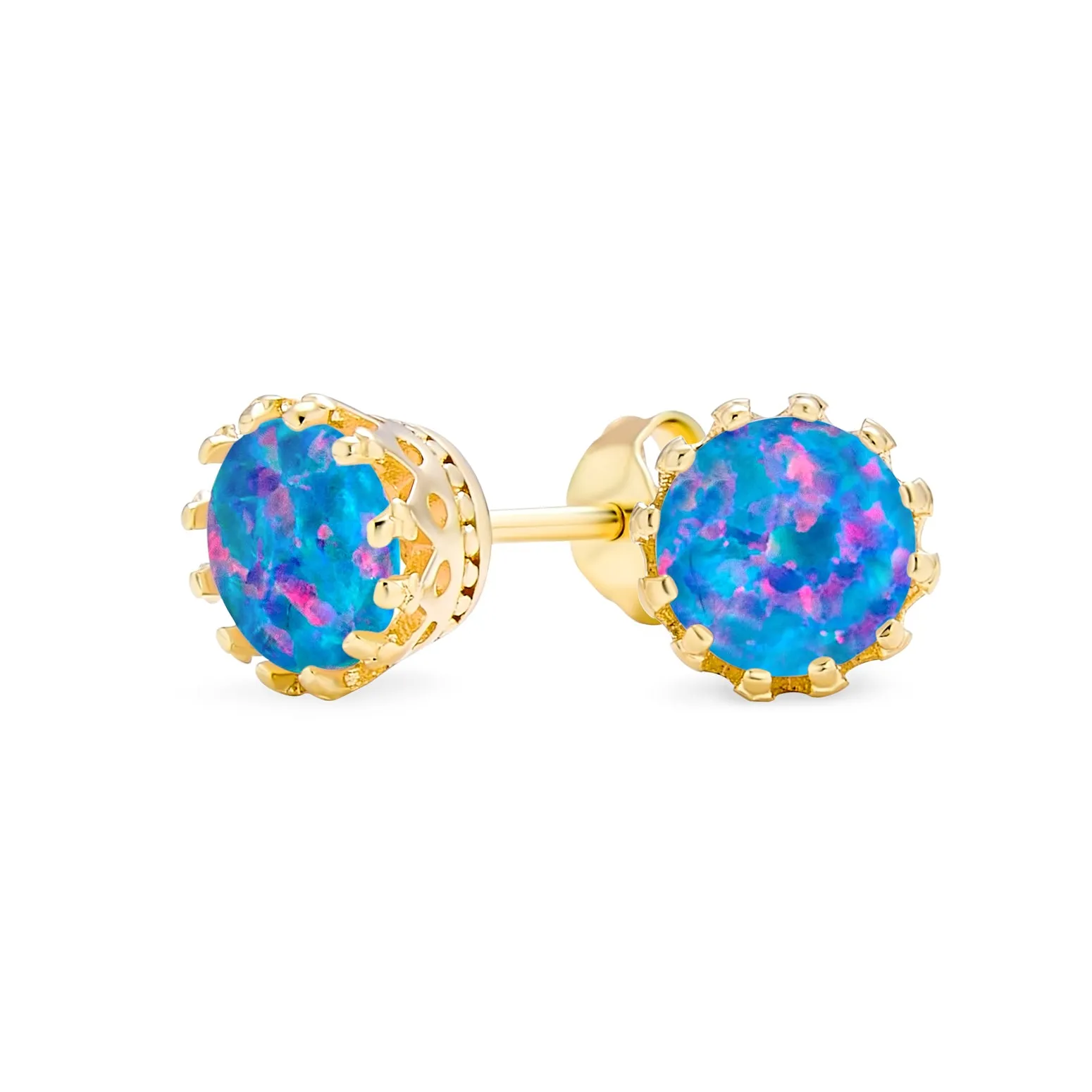 Iridescent Opal Crown Stud Earrings in Rose Gold & Sterling Silver, 6MM Birthstone