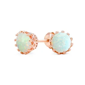 Iridescent Opal Crown Stud Earrings in Rose Gold & Sterling Silver, 6MM Birthstone