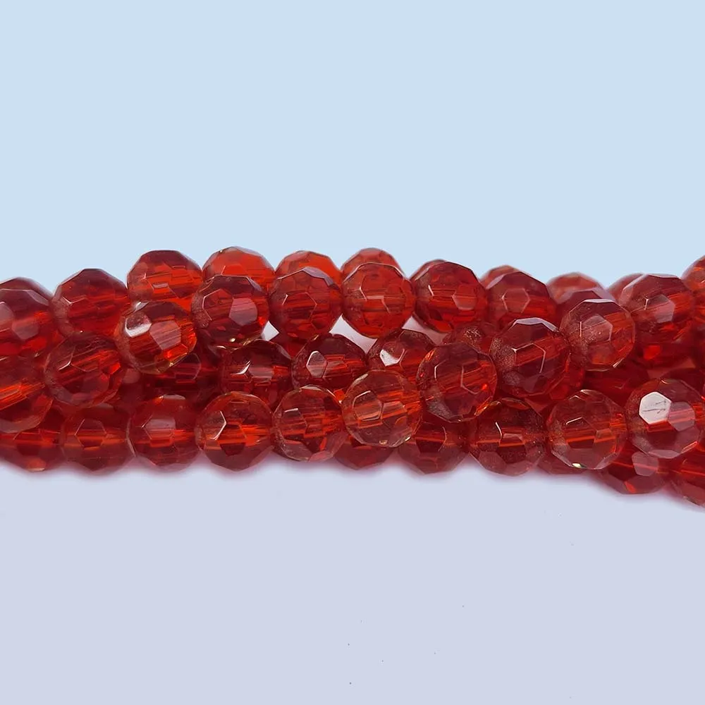 Jewelry Making Crystal Fire polished imported Glass beads Round faceted Shape Red Color Transparent 6mm Size Approximately  56 Beads in a string