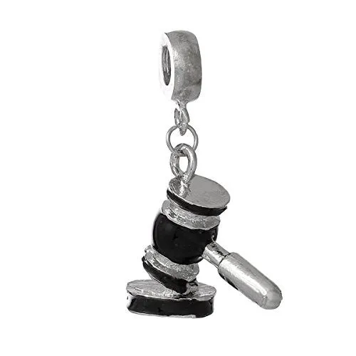 Judge's Hammer Gravel Dangle Charm European Bead Compatible for Most European Snake Chain Bracelet