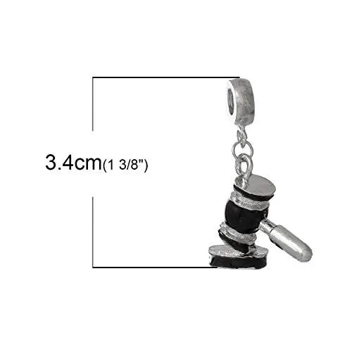 Judge's Hammer Gravel Dangle Charm European Bead Compatible for Most European Snake Chain Bracelet