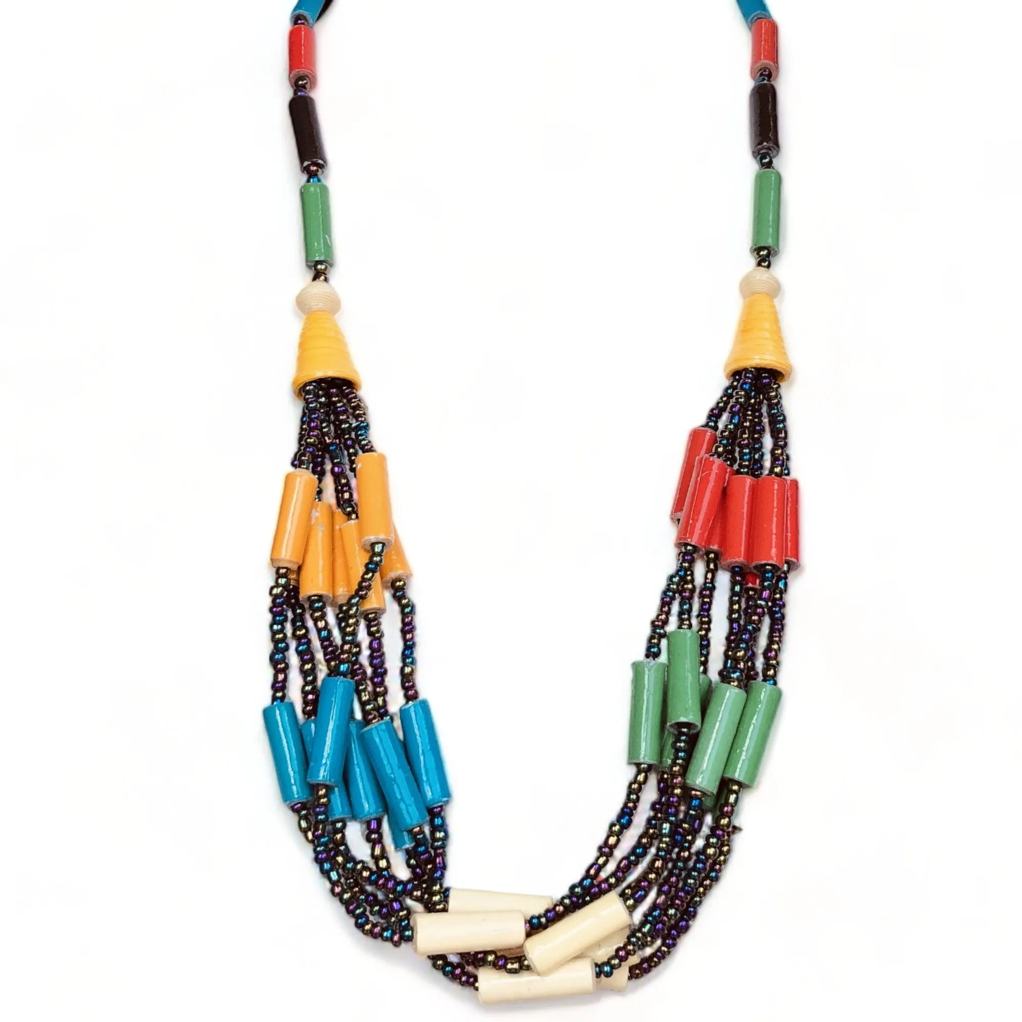 Kyenvu Handmade Beaded Offset Multi Strand Necklace in a Bold Multi Color Combination