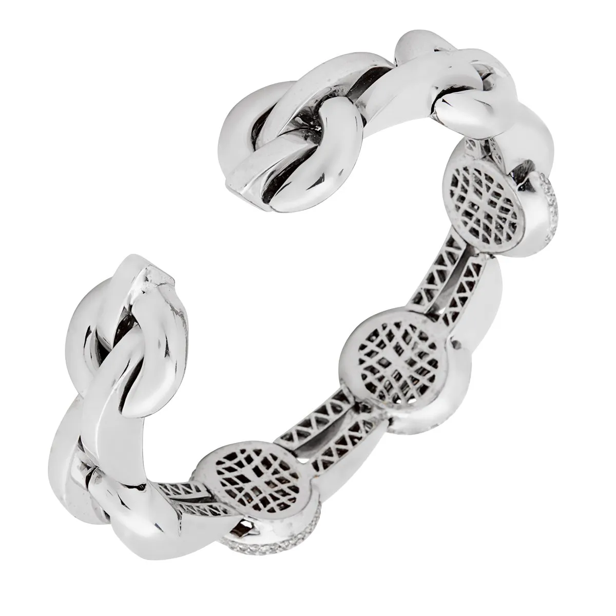 Ladies White Gold Diamond Cuff Bangle Set