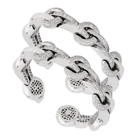 Ladies White Gold Diamond Cuff Bangle Set