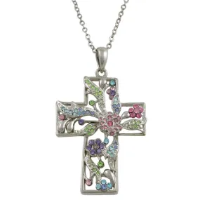 Large Floral Pastel Cross Pendant with Chain - PT520