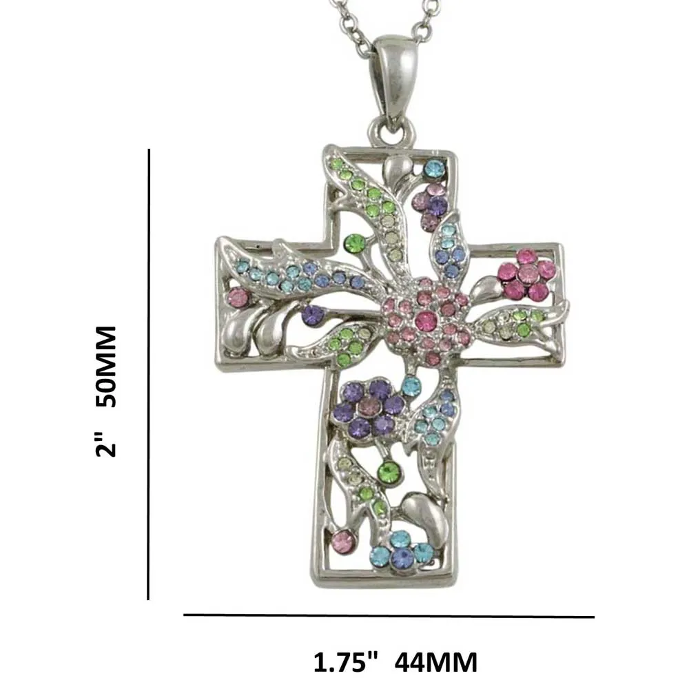 Large Floral Pastel Cross Pendant with Chain - PT520