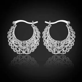 Large Platinum Plated Filigree Design Earrings