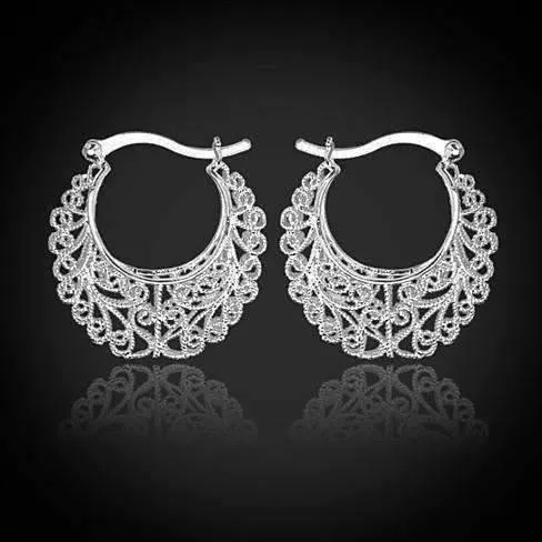 Large Platinum Plated Filigree Design Earrings