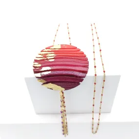 Long Circle Wave Necklace in Red & Burgundy