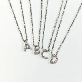 Mini CZ Crystal Initial Necklaces in Silver