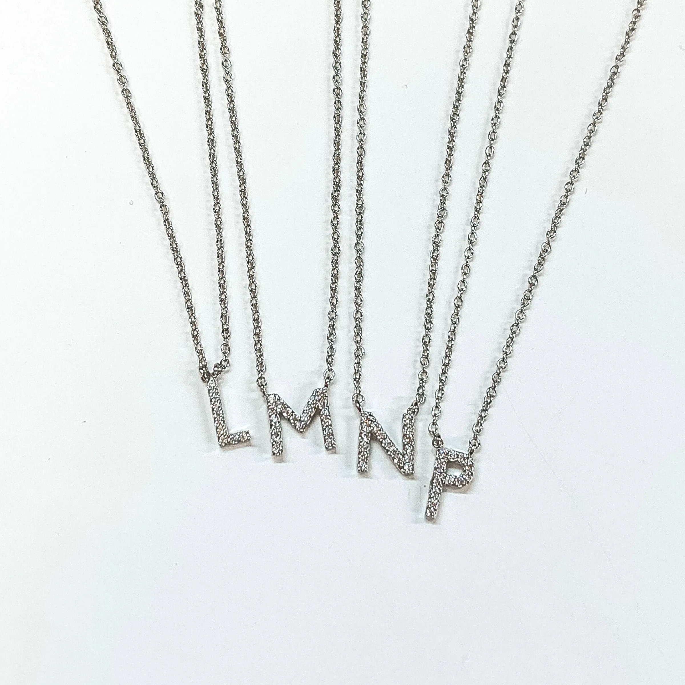 Mini CZ Crystal Initial Necklaces in Silver