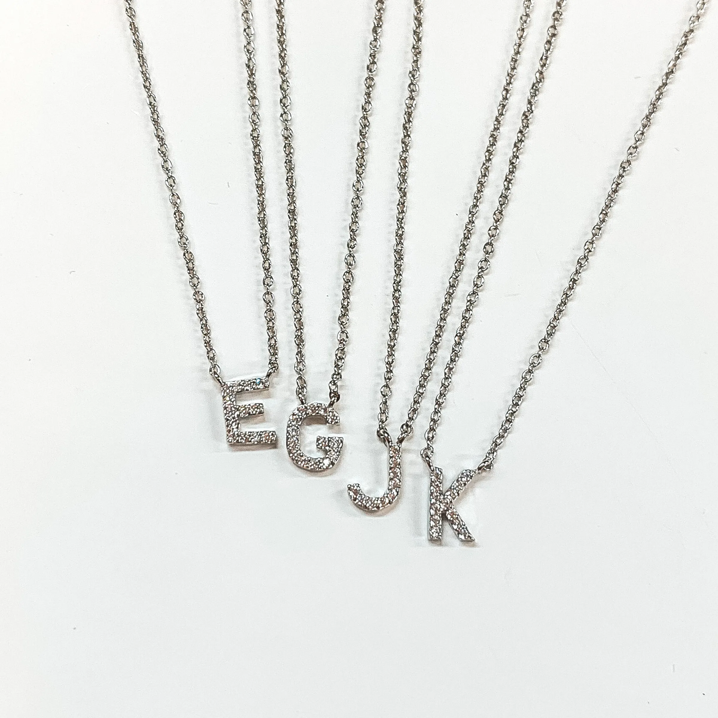 Mini CZ Crystal Initial Necklaces in Silver