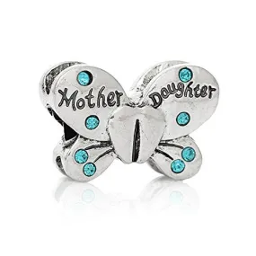 Mother Daughter Butterfly Charm European Bead Compatible for Most European Snake Chain Bracelets