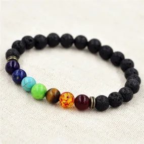 Muti-color Beads Lava 7 Chakra Healing Balance Rhinestone Bracelet for Men