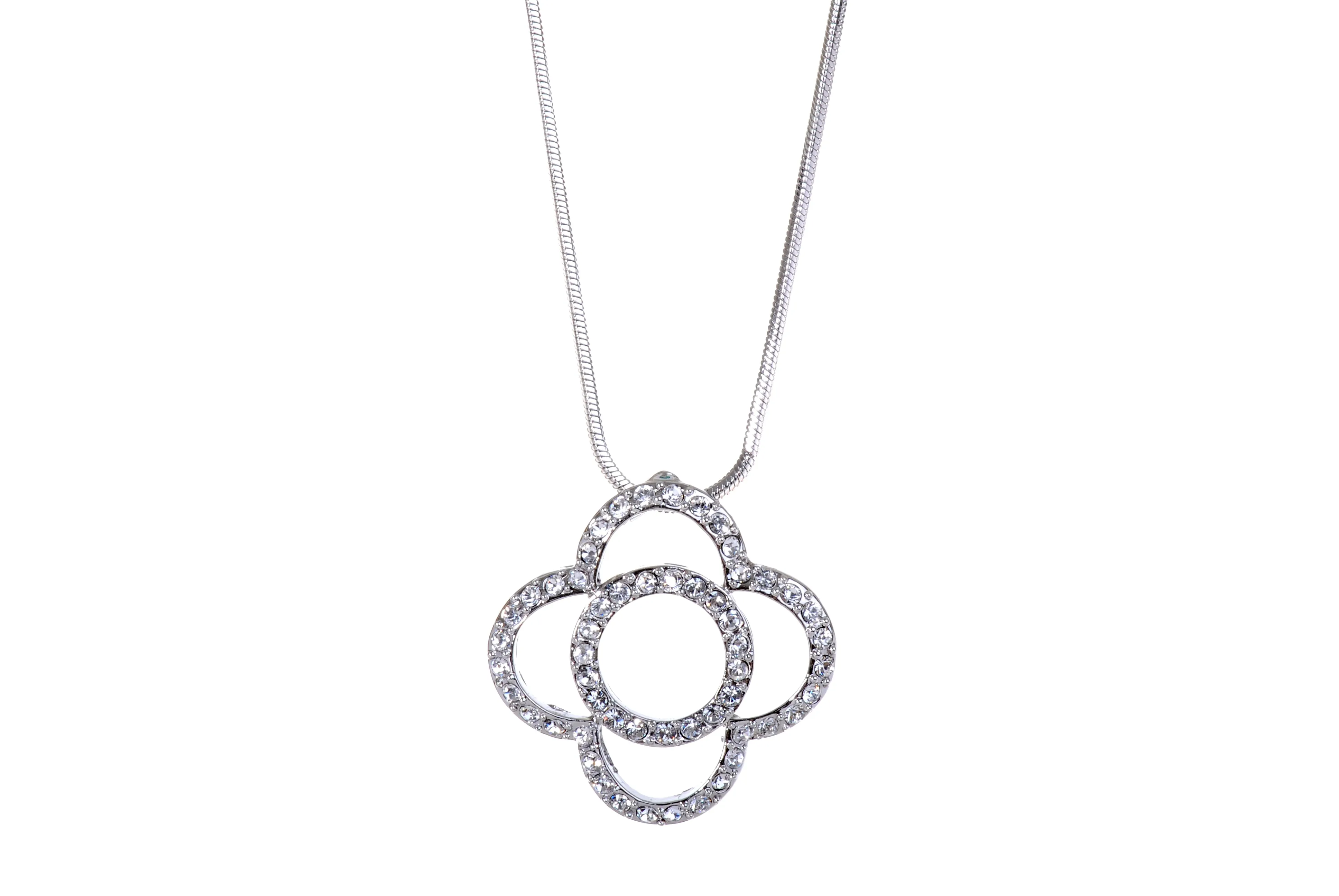 N7113 Swarovski Crystal Clover Rhodium Plated Pendant Necklace