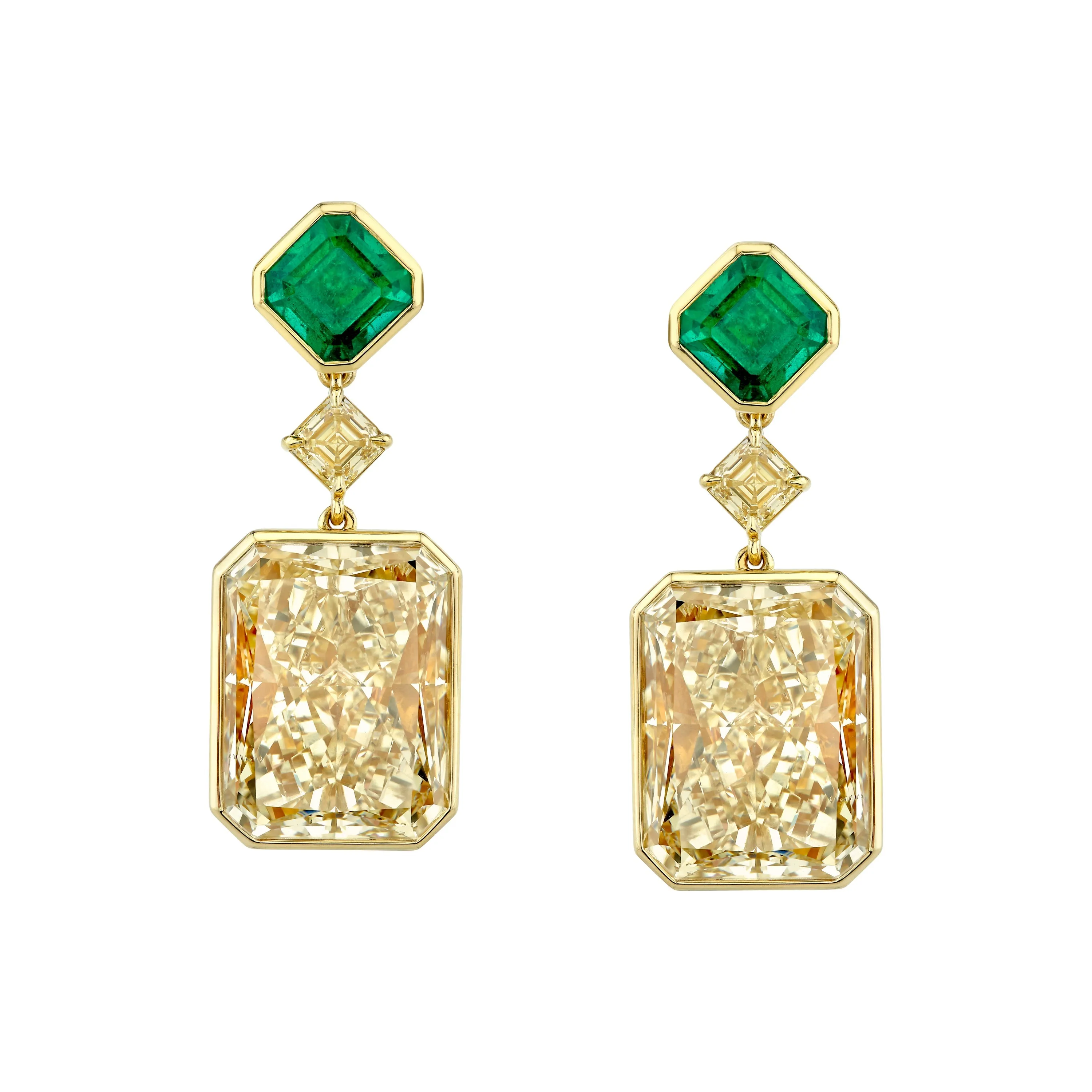 Natural Yellow Radiant Cut Diamonds Drop Earrings