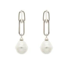 Platinum & Baroque Pearl Drop Clip Earrings