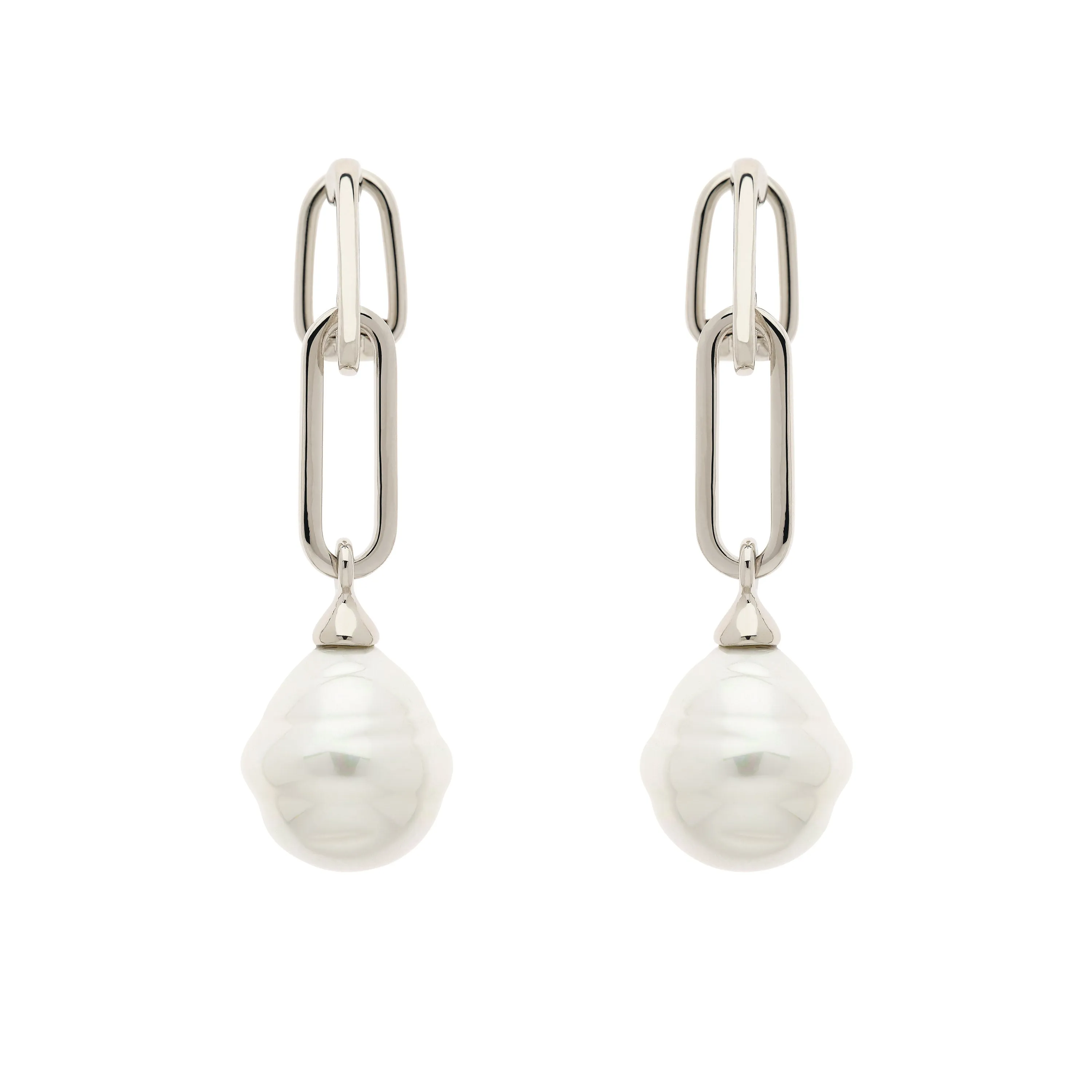 Platinum & Baroque Pearl Drop Clip Earrings